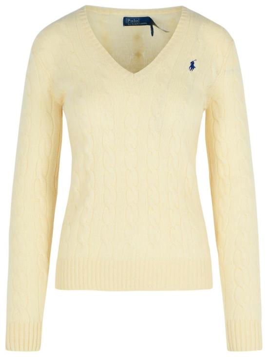 25FW 폴로 랄프로렌 포니 로고 자수 케이블 니트 v넥 스웨터 211971866001 Beige