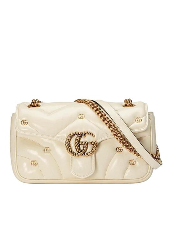 25SS 구찌 GG 마몽 마틀라세 레더 스몰 숄더백 443497 AACPG Bianco White