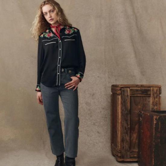  더 그레이트 블라우스 그레이트. 에어룸 로즈 웨스턴 셔츠 블랙 - THE GREAT