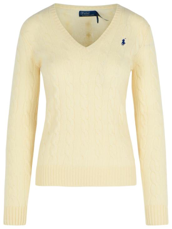 25FW 폴로 랄프로렌 포니 로고 자수 케이블 니트 v넥 스웨터 211971866001 Cream