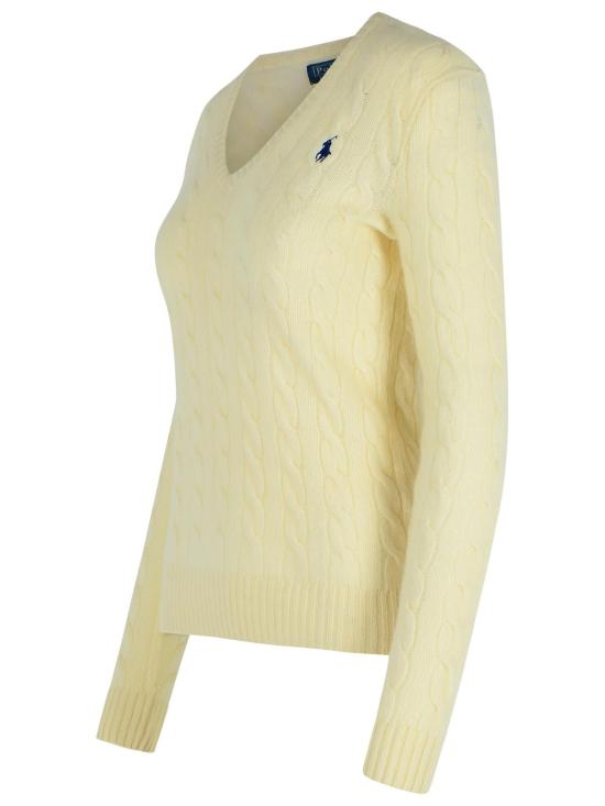 25FW 폴로 랄프로렌 포니 로고 자수 케이블 니트 v넥 스웨터 211971866001 Cream - POLO RALPH LAUREN