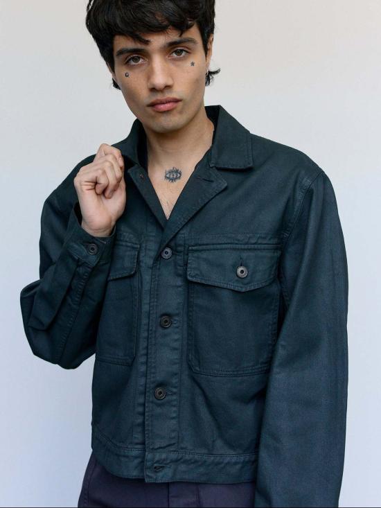  르메르 데님 자켓 콜 코팅 데님 트러커 재킷 - LEMAIRE