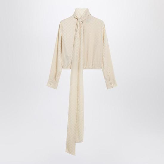 25FW 구찌 GG 자카드 실크 랩 블라우스 848566ZATF9 R GUC 9853 GREEN - GUCCI