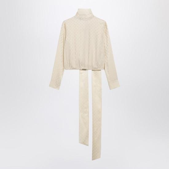 25FW 구찌 GG 자카드 실크 랩 블라우스 848566ZATF9 R GUC 9853 GREEN