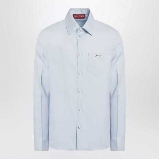 25FW 구찌 홀스빗 디테일 폴리에스터 트윌 셔츠 841624ZAT43 R GUC 4147 BLUE