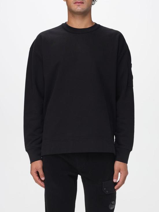 25FW 씨피 컴퍼니 브러쉬드 & 에머라이즈드 다이애그널 플리스 박시 크루넥 스웨트셔츠 19CMSS058A006372G 999 Black