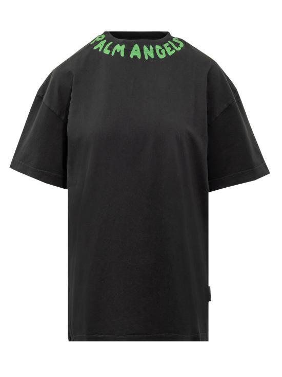  팜앤젤스 반팔 티셔츠 PWAA073S24JER001 1070 BLACK GREEN FLUO