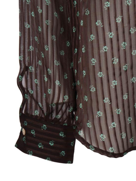 25FW 마짜렐리 블라우스 365 2 RIGHE GRIGIO E NERO CON FIORI VERDI 241225 BROWN - MAZZARELLI