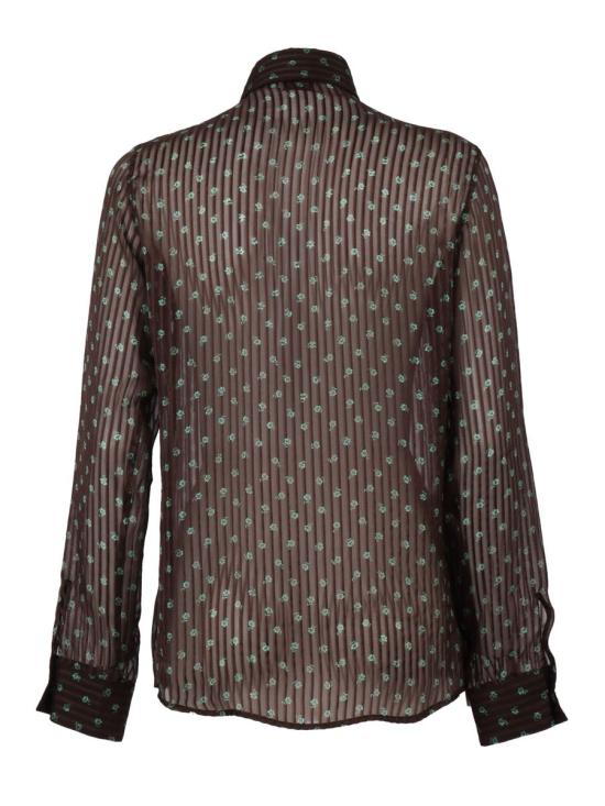 25FW 마짜렐리 블라우스 365 2 RIGHE GRIGIO E NERO CON FIORI VERDI 241225 BROWN - MAZZARELLI