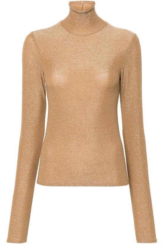  포르테포르테 긴팔 티셔츠 Forte Forte Lurex 저지 터틀넥 T 셔츠 Oro