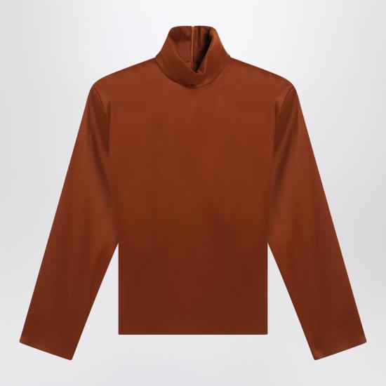 25FW 생로랑 실크 블렌드 탑 845857Y5J95 Brown