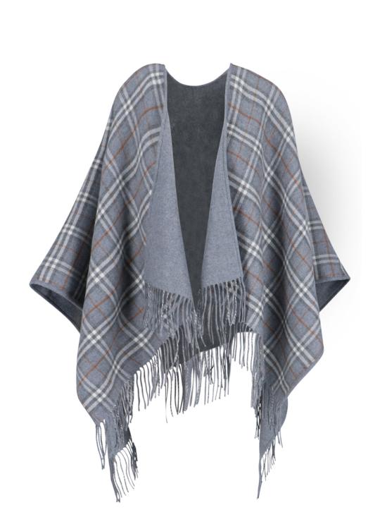 26SS 버버리 리버시블 체크 울 케이프 8071675 A1345 Grey - BURBERRY
