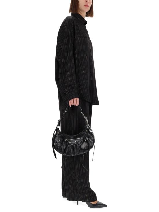 25FW 발렌시아가 핀스트라이프 로고 셔츠 841012 TSLA61264 BLACK - BALENCIAGA