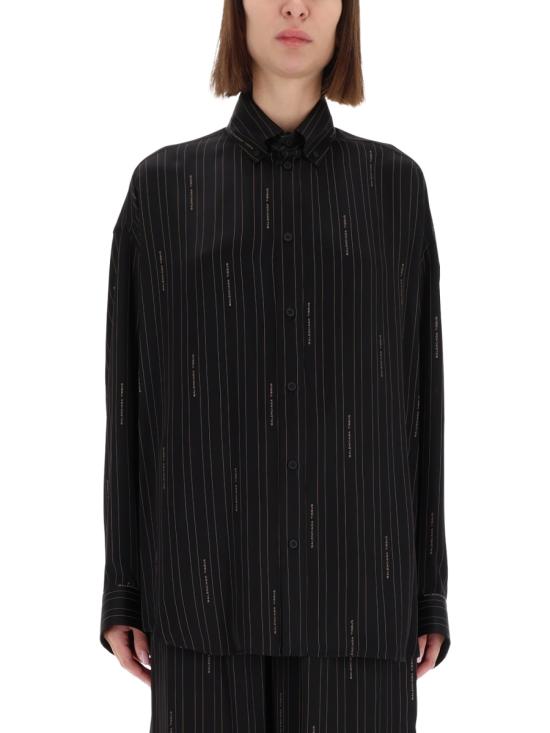 25FW 발렌시아가 핀스트라이프 로고 셔츠 841012 TSLA61264 BLACK