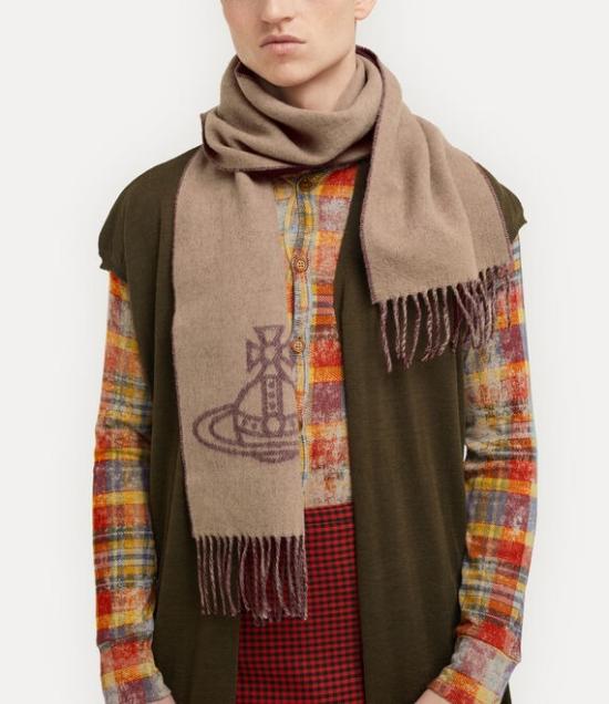 25FW 비비안웨스트우드 싱글 ORB 더블 페이스 머플러 81030006 W00ZH C406 Brown - VIVIENNE WESTWOOD