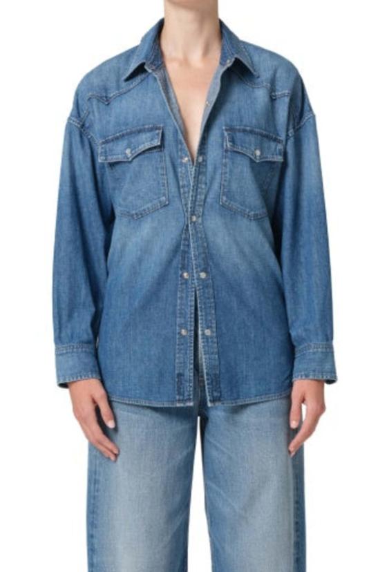  시티즌 오브 휴머니티 데님 셔츠 인류의 시민 카일라 웨스턴 셔츠 두로(Md 인디고) - CITIZEN OF HUMANITY