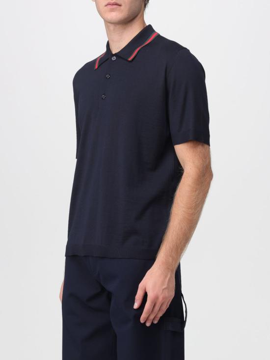 25FW 구찌 웹 니트 폴로 티셔츠 819225XKEJV 4060 Ink - GUCCI