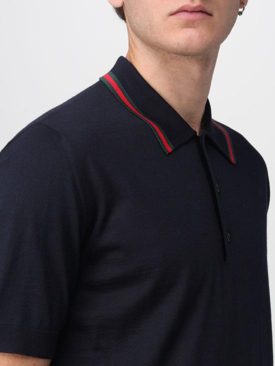 25FW 구찌 웹 니트 폴로 티셔츠 819225XKEJV 4060 Ink - GUCCI
