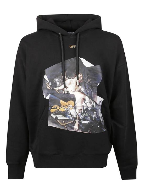25FW 오프화이트 아트워크 프린트 후드 티셔츠셔츠 OMBBB085F25FLE00W Black