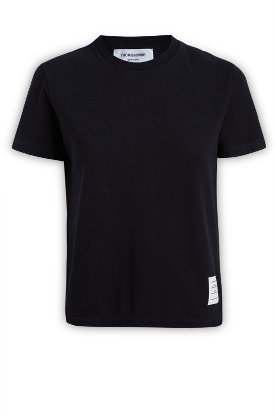 26SS 톰브라운 클래식 코튼 피케 릴렉스 핏 센터 백 스트라이프 숏슬리브 티셔츠 FJS013A00050 415 NAVY