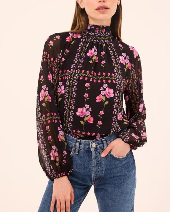  미사 로스엔젤레스 블라우스 미사 로스앤젤레스 루루 탑 미드나잇 래티스 쉬폰 - MISA LOS ANGELES