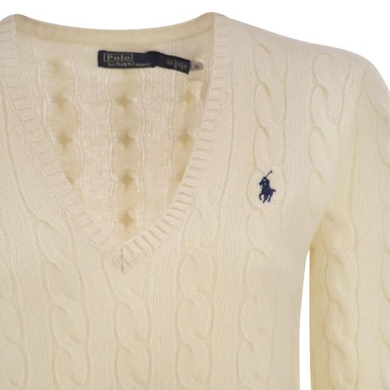 26SS 폴로 랄프로렌 포니 로고 자수 케이블 니트 v넥 스웨터 211971866 CREAM - POLO RALPH LAUREN