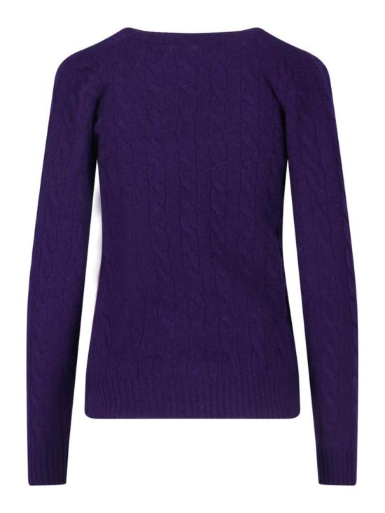 25FW 폴로 랄프로렌 포니 로고 자수 케이블 니트 v넥 스웨터 211971866010 Purple - POLO RALPH LAUREN