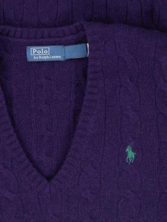 25FW 폴로 랄프로렌 포니 로고 자수 케이블 니트 v넥 스웨터 211971866010 Purple - POLO RALPH LAUREN