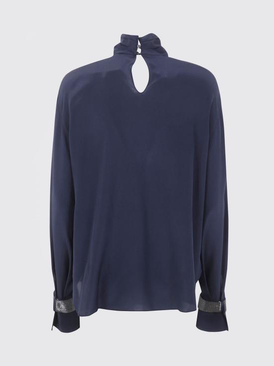 25FW 브루넬로 쿠치넬리 크레이프 드 신 블라우스 MB993EK714 C7186 Blue - BRUNELLO CUCINELLI