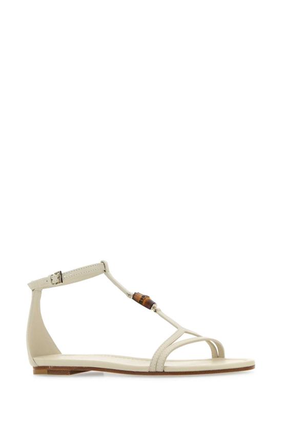 25FW 구찌 뱀부 디테일 레더 샌들 832417US000 9022 WHITE - GUCCI