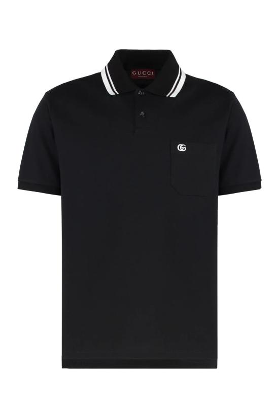 25FW 구찌 자수 스트레치 코튼 폴로 셔츠 795174 XJHHM1000 BLACK
