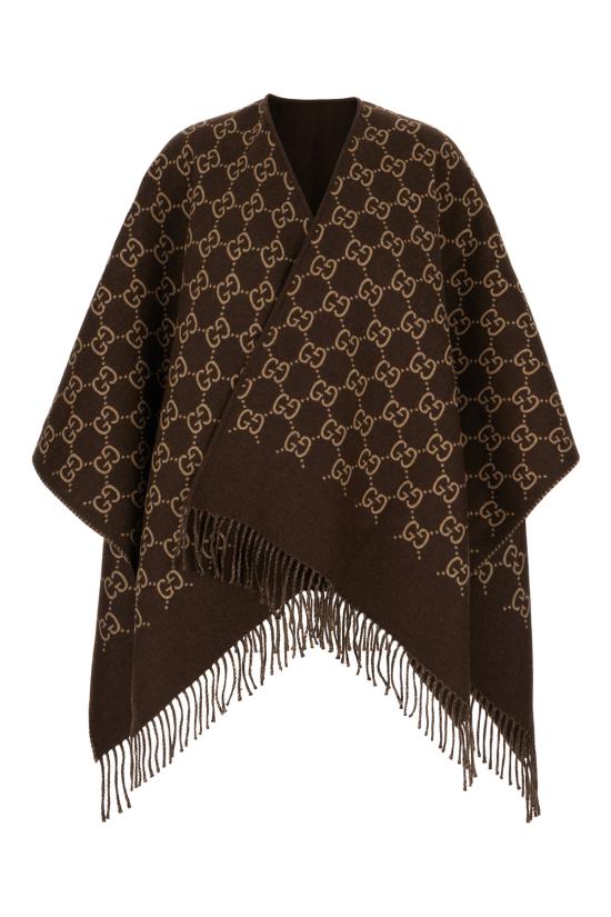 26SS 구찌 GG 울 자카드 케이프 8178313G200 2579 Marrone