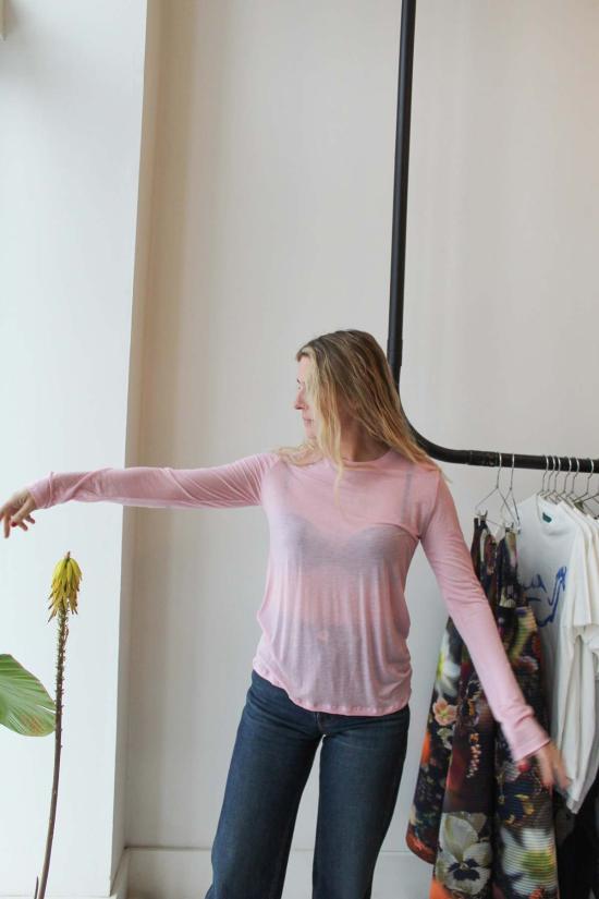  베이스레인지 긴팔 티셔츠 도로 핑크 - BASERANGE