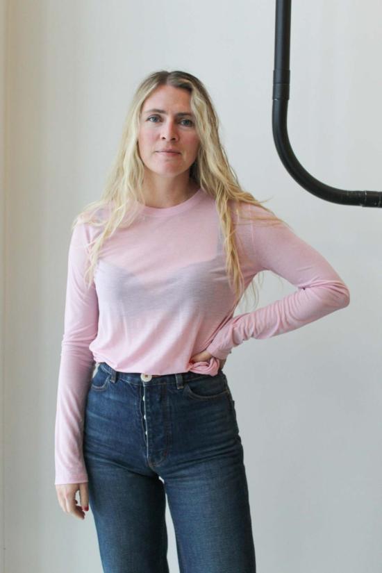  베이스레인지 긴팔 티셔츠 도로 핑크