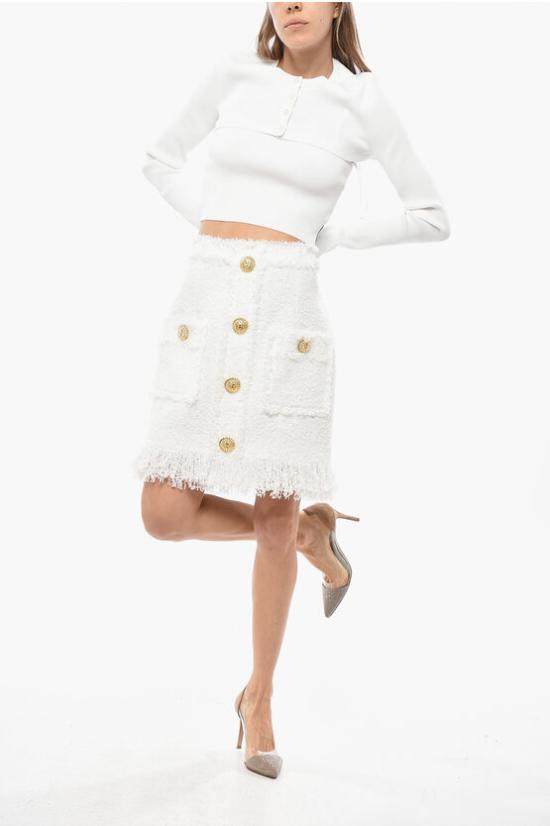  발망 숏 스커트 DF1LBA20XC67 0FA White - BALMAIN