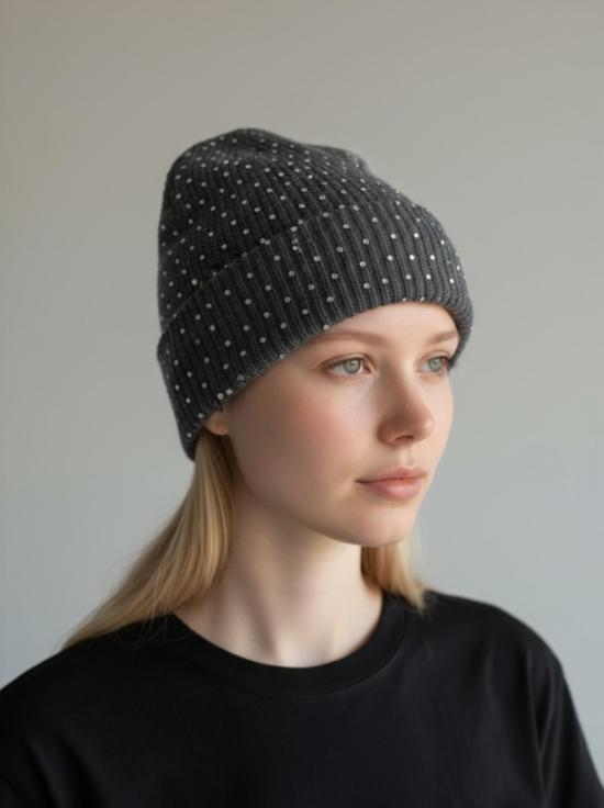  미니 로즈 비니 라인스톤 셰이커 비니 그레이 섀도우