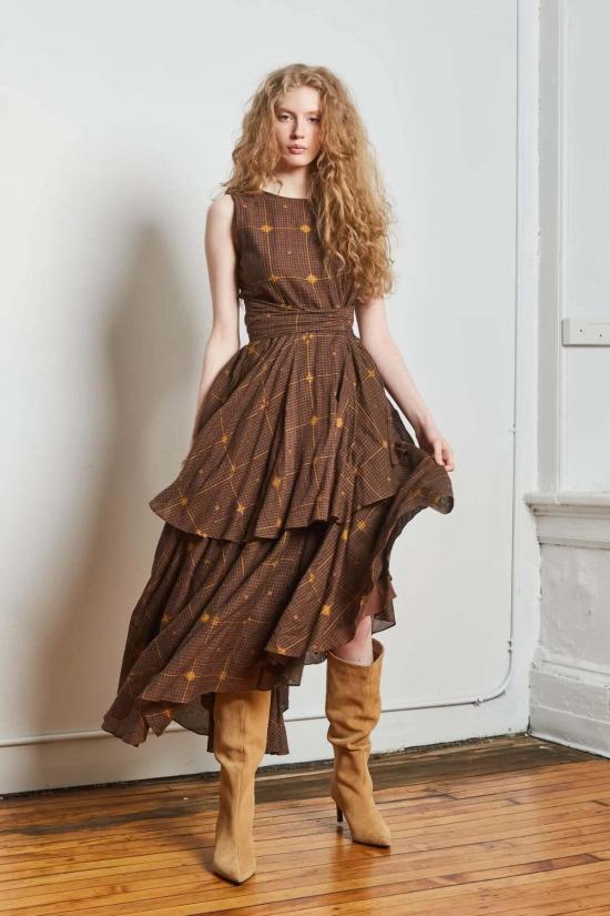  루주타 셰스 롱 원피스 시르카 드레스 빔 그리드 - RUJUTA SHETH