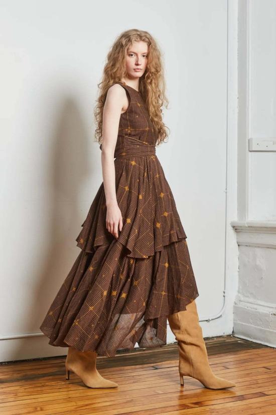  루주타 셰스 롱 원피스 시르카 드레스 빔 그리드