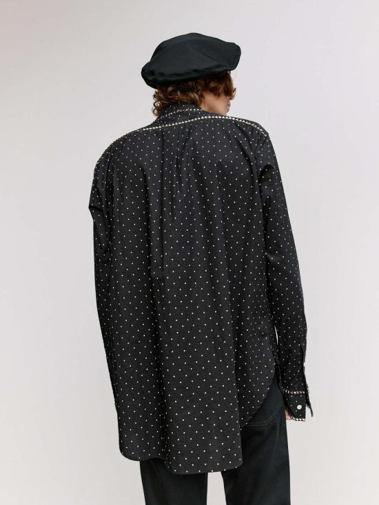  타카히로미야시타 더 솔로이스트 긴팔 셔츠 . 블랙 & 화이트 폴카 도트 스터드 칼라 - TAKAHIROMIYASHITA THE SOLOIST.