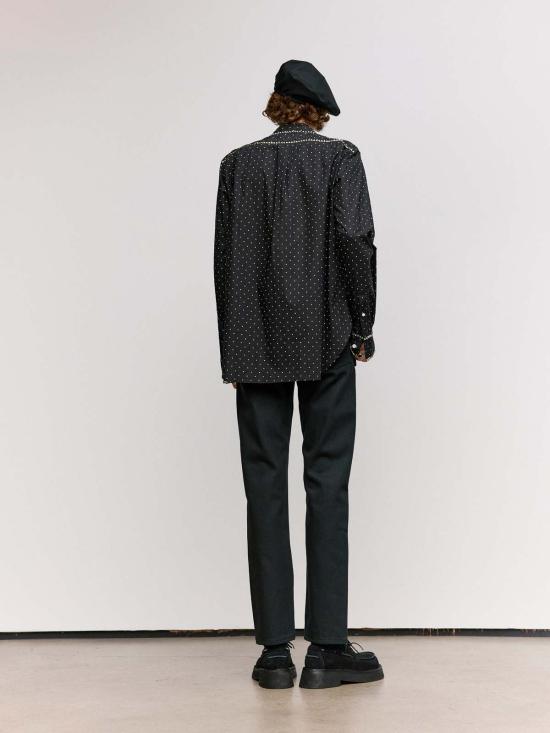  타카히로미야시타 더 솔로이스트 긴팔 셔츠 . 블랙 & 화이트 폴카 도트 스터드 칼라 - TAKAHIROMIYASHITA THE SOLOIST.