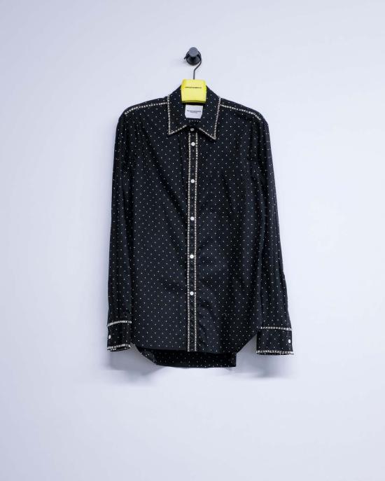  타카히로미야시타 더 솔로이스트 긴팔 셔츠 . 블랙 & 화이트 폴카 도트 스터드 칼라 - TAKAHIROMIYASHITA THE SOLOIST.