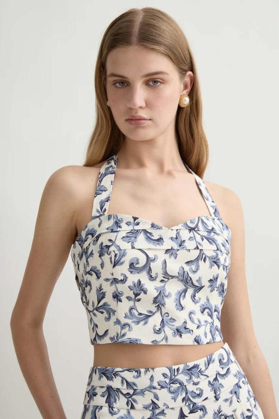  포제 블라우스 포세 루 홀터 탑 블루 바로크 - POSSE