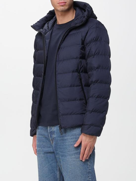 25FW 엠포리오 아르마니 자카드 로고 레터링 퀼팅 나일론 후디드 자켓 자카드 로고 레터링 퀼팅 나일론 후디드  EM003043AF15384 UB118 Blue - EMPORIO ARMANI