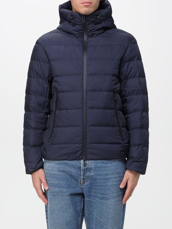 25FW 엠포리오 아르마니 자카드 로고 레터링 퀼팅 나일론 후디드 자켓 자카드 로고 레터링 퀼팅 나일론 후디드  EM003043AF15384 UB118 Blue