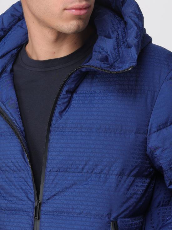 25FW 엠포리오 아르마니 자카드 로고 레터링 퀼팅 나일론 후디드 자켓 자카드 로고 레터링 퀼팅 나일론 후디드  EM003043AF15384 UB079 Ocean - EMPORIO ARMANI