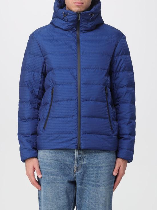 25FW 엠포리오 아르마니 자카드 로고 레터링 퀼팅 나일론 후디드 자켓 자카드 로고 레터링 퀼팅 나일론 후디드  EM003043AF15384 UB079 Ocean