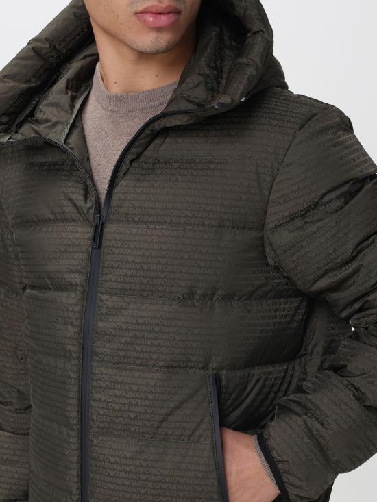 25FW 엠포리오 아르마니 자카드 로고 레터링 퀼팅 나일론 후디드 자켓 자카드 로고 레터링 퀼팅 나일론 후디드  EM003043AF15384 U8120 Green - EMPORIO ARMANI