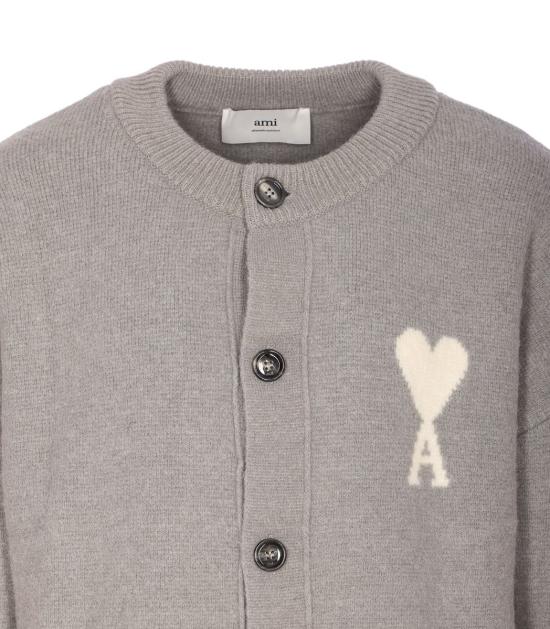 25FW 아미 ADC 하트 인타르시아 알파카 니트 가디건 UKC366KN0135058 GRAY DOM - AMI