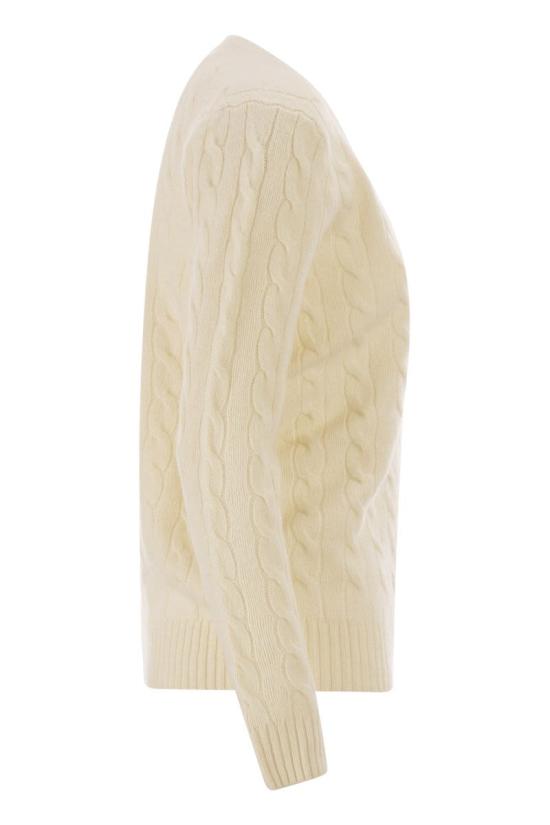 25FW 폴로 랄프로렌 포니 로고 자수 케이블 니트 v넥 스웨터 211971866 001 CREAM - POLO RALPH LAUREN