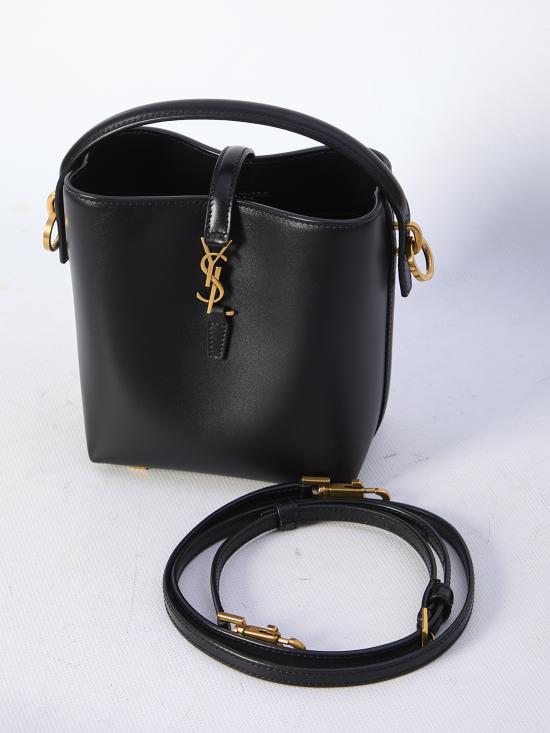  생로랑 르 37 미니 샤이니 레더 버킷백 7658702R20W1000 black - SAINT LAURENT